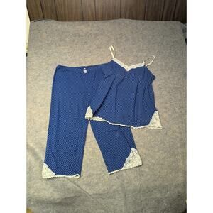 Y2K Blue Polka Dot Lace Babydoll Capri Pajama Set Steve Size Medium